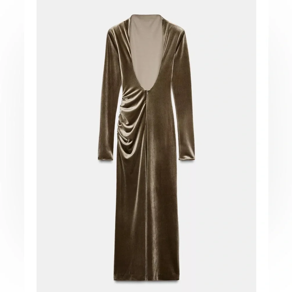 Zara Elegant Long Sleeve Velvet Dress - Picture 4 of 7